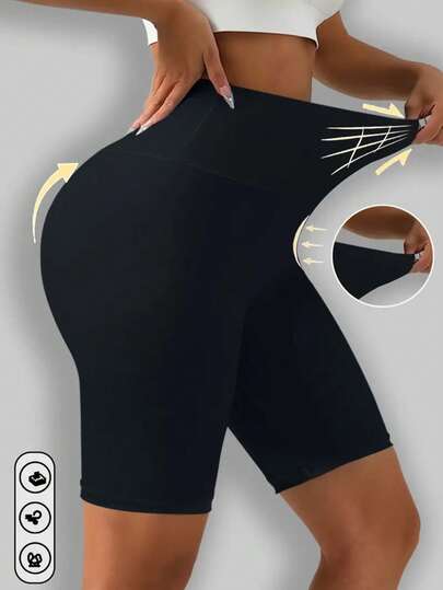 Fitted High Waist Yoga Shorts For Women, Tummy Control Skinny Booty Lifting Workout Yoga Running Sports Shorts Black Summer