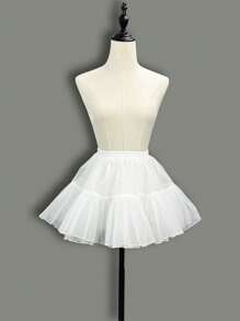 1pc Versatile Two-Layer Elastic Mesh Lolita Skirt Hoop, White/Black, Soft Chiffon Underskirt, Lolita/Cosplay Accessories