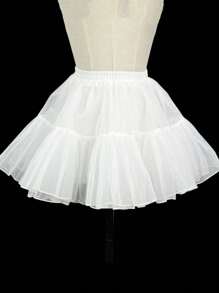 1pc Versatile Two-Layer Elastic Mesh Lolita Skirt Hoop, White/Black, Soft Chiffon Underskirt, Lolita/Cosplay Accessories