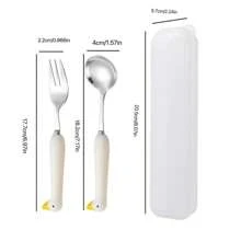 2pcs Stainless Steel Cartoon Ceramic Handle Goose Tableware, Goose Ceramic Handle Tableware With Colorful Ceramic Handle - Cute Cat Paw Design Dessert Spoon, Cake And Mooncake Fork, Portable Cutlery Suitable For Outings, Parties, Picnics, Home Use,School Supplies
