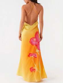 Women's Summer Dresses Halter Neck Sleeveless Backless Flowy A Line Boho Maxi Dress - Vàng nhạt - Xem 3