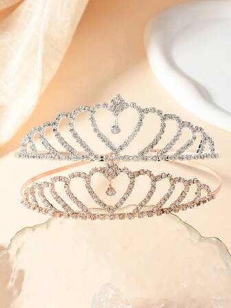 1pc Sparkling Elegant Glass Crystal Heart Crown Headpiece, Versatile Princess Tiara Suitable For Bridal Wedding Dress Accessories, Coronas, Costume Crown