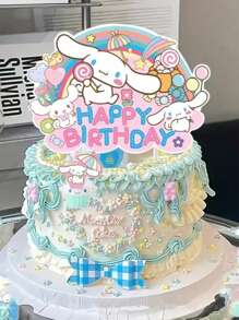 Sanrio 13pcs Sanrio Cinnamoroll Cake Decoration Set, Birthday Party Supplies, Safe Paper Material, Officially Licensed, Cartoon Cake & Cupcake Toppers, Inedible, Party Favors, No Electricity Required, Suitable For Birthday, Graduation, Wedding