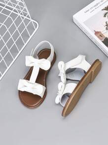 1 par de sandalias planas con abertura en los dedos y lazos para niñas, apropiadas para uso en exteriores y playa en verano