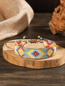 1 件男女通用时尚手链，波西米亚复古彩色几何图案玻璃种子珠手工编织，适合日常佩戴，可调节，适合所有场合的绝佳礼物