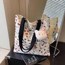 Sanrio Genuine Kitty 1pc Supply List Japanese Kt Cat Cartoon Hello Kitty Canvas Bag Fresh And Simple Shoulder Bag Class Hand-Held Canvas Bag