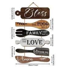 Juego de 6 placas de madera rústicas para colgar en la pared de la cocina, decoración del hogar, estilo granja "Bendice la comida", decoración de restaurante y cocina - Multicolor - Ver 2