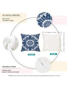 New Explosive Retro Blue And White Porcelain Printed Pattern Polyester Short Plush Home Decoration Sofa Cushion Cover 4 (No Pillow Core)