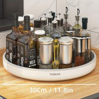 1pc 360-Degree Rotating Spice Rack, Plastic Kitchen Turntable, Multipurpose Countertop Condiment Holder, Fruit Tray Storage Organizer, Home Kitchen Accessories