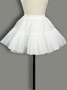 1pc Versatile Two-Layer Elastic Mesh Lolita Skirt Hoop, White/Black, Soft Chiffon Underskirt, Lolita/Cosplay Accessories