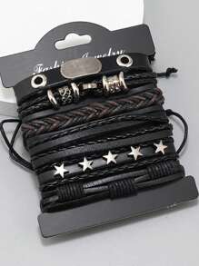 Set de 5 pulseras negro tejido estilo gótico para hombres