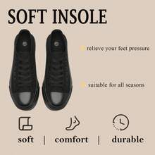 Women's Platform Sneakers Canvas Shoes For Women  Low Top Platform Sneakers Classic Lace Up Canvas Platform Shoes Casual Tennis Walking Sneakers - All Black - View 4