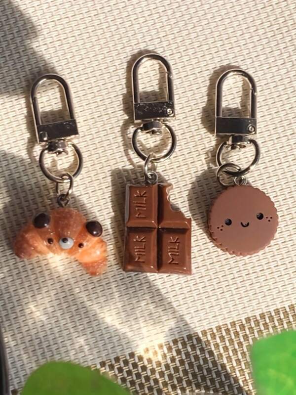 3pcs Cute Cartoon Imitated Food Keychains - Croissant + Chocolate + Chocolate Cookie, Resin Hanging Decorations For Valentine's Day, Suitable For Bags, Lanyards, Wallets, Backpacks, Cars - Perfect Gift For Women And Girls Car Accessories Bag Charm School Goth Y2k Bag Charms Car Accessories Teacher Friend Sister Gift Ideas