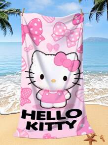 Sanrio 250gsm Super Absorbent And Quick-Drying Microfiber, Sanrio Hello Kitty And Kuromi Cute Cartoon Characters Printed Beach Towel, Suitable For Beach, Pool, Yoga, Picnic, Travel, Camping - Available In 70*140cm Or 90*180cm Size Summer Holiday Bathroom Decor Beach Essentials