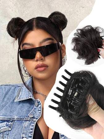 Knut med klämmor och klor, hårstycke med softboll, syntetisk peruk för fest och dans, lämplig för alla kvinnor för att ge volym, syntetisk peruk med en enda klämma, lämplig för Halloweenfester och musikfestivaler