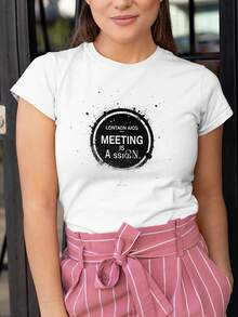 1pc Solid Color Cotton T-Shirt For Women, 180g, Soft Round Neck, Basic Tee With Artistic Splatter Print, LONTAON AICG Modern Design, White Top For Casual Outfits All Seasons, Stylish Plain Contrast Minimalist Streetwear, Fashion Simple Everyday Basic Wear, Ladies Fashion T-Shirt - White - View 4