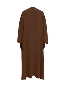 Women Solid Color Middle Eastern Modest Outer Jacket, Fashion Lightweight Batwing Sleeve Cardigan With Belt - Without Headscarf, Autumn/Winter - Coffee Brown - View 6