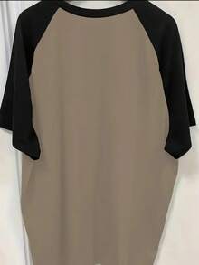 女士时尚休闲Y2K风格字母数字印花撞色插肩袖圆领短袖T恤，春夏款