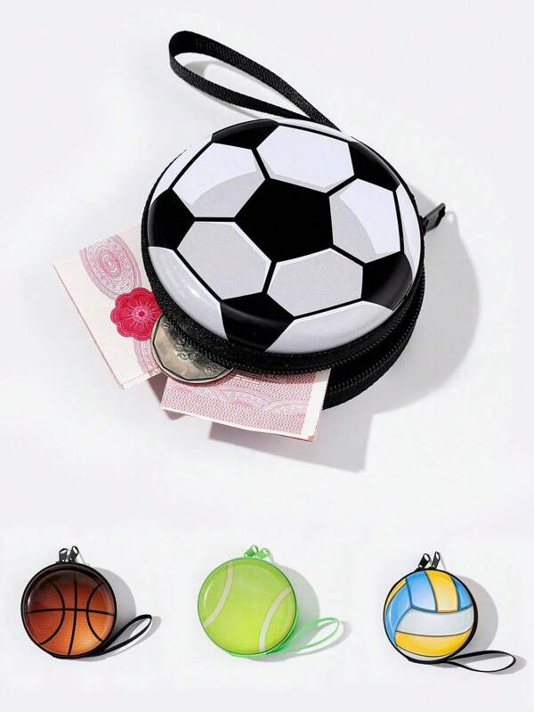 Cartoon Circular Zipper Keychain Coin Wallet, Sports 3D Ball Storage Box, Sports Blue Ball, Football Volleyball Coin Wallet, Sports Event Gift, Cute Personalized, Multifunctional For Women For Men Wallet Mini Wallet Purse Wallet