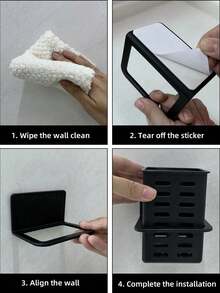 1pc White Bathroom Wall Mounted Storage Rack With Black Frame, Transparent Space-Saving Organizer For Toothbrush, Toothpaste, Comb And Cosmetics