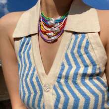 1pc Elegant Colorful Beaded Asymmetrical Baroque Pearl Bohemian Necklace For Women, Suitable For Summer Holiday Beach Travel Wear - Baroque Pearl Beaded Necklace - View 2