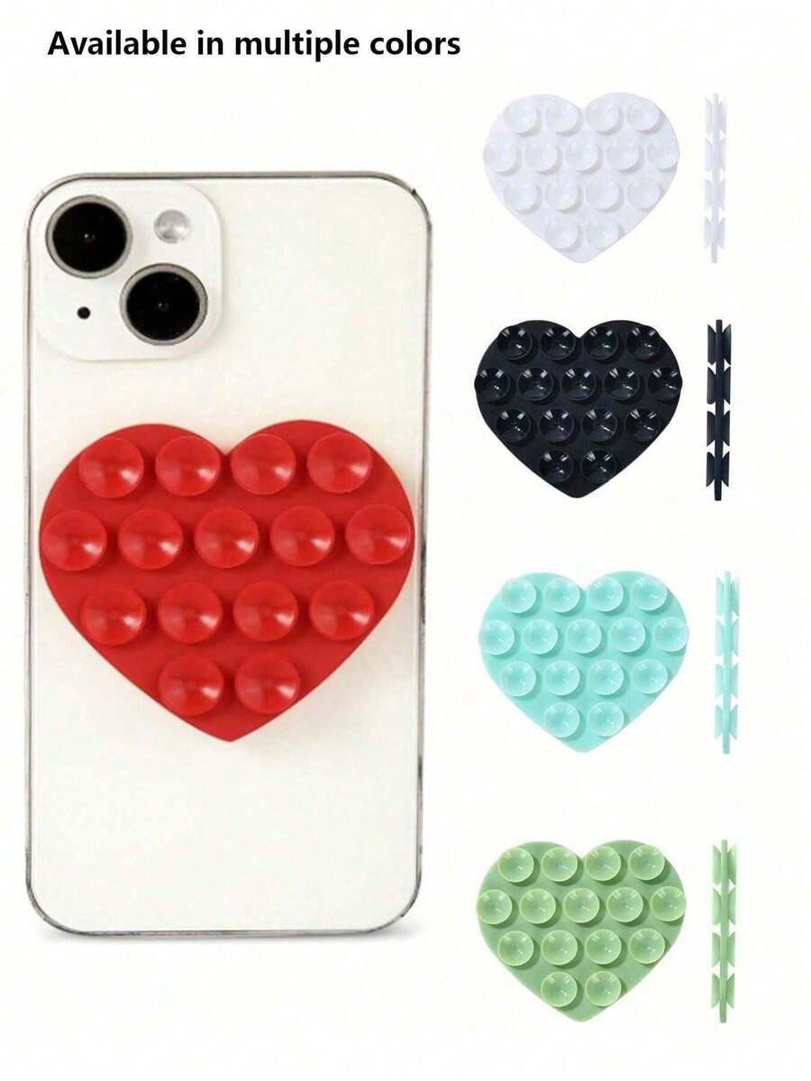 心形双面硅胶吸盘手机壳支架，Octobuddy 粘性手机支架，适用于女士手机、钱包、迷你钱包、卡包 - 彩色 - 查看 1