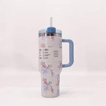 1pc 40oz Stainless Steel Double Wall Vacuum Insulated Tumbler, Multi-Color Designs With Handle, High Quality And Portable For Camping & Travel - 40oz Flowers - View 9