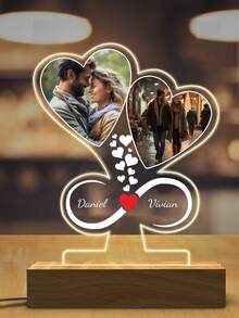Personalized Heart-Shaped Acrylic Night Light, Customizable With Name And Photo, Wedding Or Engagement Gift (Infinite Love Theme), Desktop Decor Night Light, Photo Night Light, Customized Text Light, Cute Personalized Birthday Gift, Holiday Gift, Bedroom Night Light, Birthday Surprise Creative Gift For Friends, Relatives, Lover, Boyfriend, Girlfriend - Huang Guang - View 8
