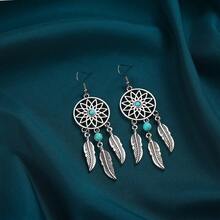 1 Pair Turquoise Leaf Drop Earrings - Multicolor - View 3