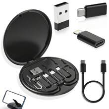 Multi-Function Data Cable Set And Storage Box,Silicone USB Type-C Charger Cable Kit With Data Transfer & Card Storage - MFI Certified, Lightning-Fast Charging Compatible With IPhone/Android/Micro,Tablets, USB To Lightning,USB Charging,Data Cable, Adapter, Card Needle,Call Card Storage, Data Cable Storage Compatible With IPhone, Android, Camera, MP3 Universal Adapter Nan