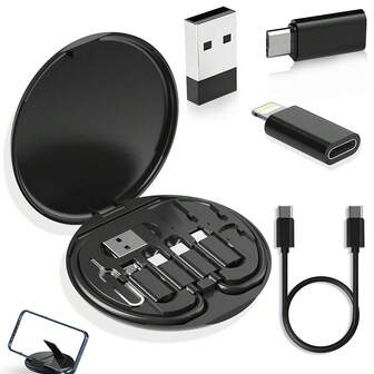 Set de cable de datos multifunción y caja de almacenamiento, kit de cable cargador USB tipo C de silicona con transferencia de datos y almacenamiento de tarjetas - Certificado MFI, carga ultrarrápida compatible con iPhone/Android/Micro, tabletas, USB a Lightning, carga USB, cable de datos, adaptador, aguja para tarjeta, almacenamiento de tarjeta de llamada, cable de datos compatible con almacenamiento de iPhone, Android, cámara, MP3 Adaptador universal