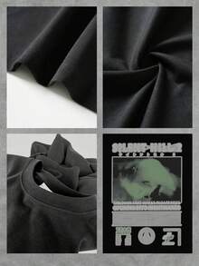 Playera de verano para hombre, estampado clásico de temática de juegos de terror, cuello redondo, manga corta, 100% algodón, 220 g, algodón grueso, cómoda - Negro - Ver 4