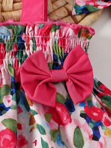 3pcs Baby Girls' Vacation Outfit Set: Ruffle Strap Printed Top, Shorts & Headband - Hot Pink - View 4