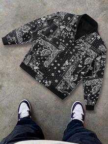 Plus Size Men's Casual Lightweight Jacket, Cashew Flower All Over Print, Spring Autumn, Loose Fit For Tall Men