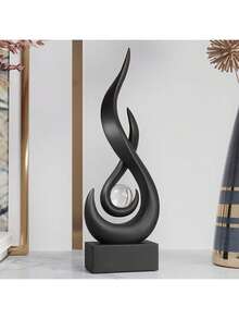 1pc, Abstract Flame Sculpture, Resin Statue, Modern Art Home Decor, Centerpiece For Dining Room, Living Room, Office Decor, Tabletop Decorations - Black - View 6