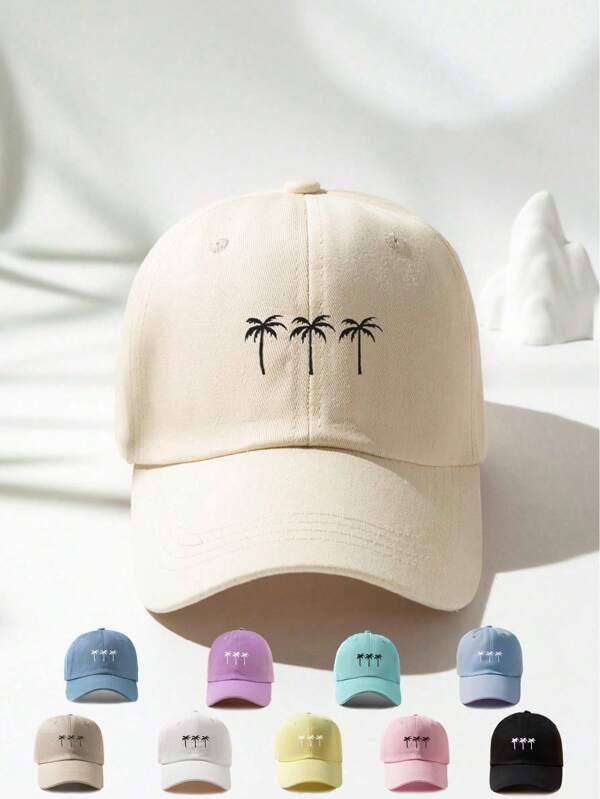 1pc Unisex 3 Palm Tree Printed Adjustable Baseball Cap, Casual Outdoor Hat