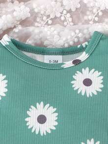 2pcs/Set Baby Girl Cute Print Jumpsuit & Shorts Set, Summer - Green - View 4