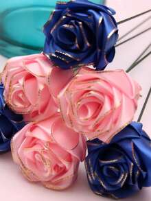 100pcs/Pack DIY Handmade Gold-Edged Colorful Ribbon Petals, Semi-Finished Ribbon Rose Flower Petals Eternally Fresh Rose Bouquet For Valentine's Day, Party, New Year, Halloween, Wedding Gifts - Your Own Eternal Rose Bouquet - Multicolor - View 10