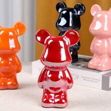 18cm Ceramic Lovely Bear Decoration In Heart Shaped, Cartoon Teddy Bear Figurine, High-End Decoration For Living Room, Cabinet, Tv Cabinet And Bar Counter Ornament Best