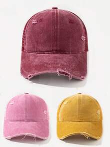 3pcs Solid Color Distressed Mesh Baseball Caps, Breathable Sun Protection, Suitable For Spring/Summer - Multicolor - View 20