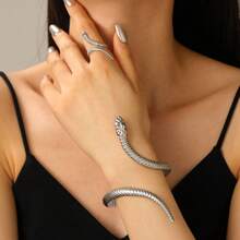 2pcs/Set Elegant Stainless Steel Smooth Water Drop, Starfish, Shell, Snake Geometric Multi-Element Bracelet And Ring Jewelry Set, Fashion Jewelry Gift For Women, Summer Beach
