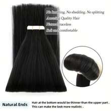40pcs/100G , Thick Tape In Human Hair Extensions ,Seamless Invisible Skin Weft Extensions , Remy  Human Hair,Silky Straight For Fashion Women  ,10-26inch ,Easy To Apply (Natural Black 1B# ) - Natural Black - 查看 3