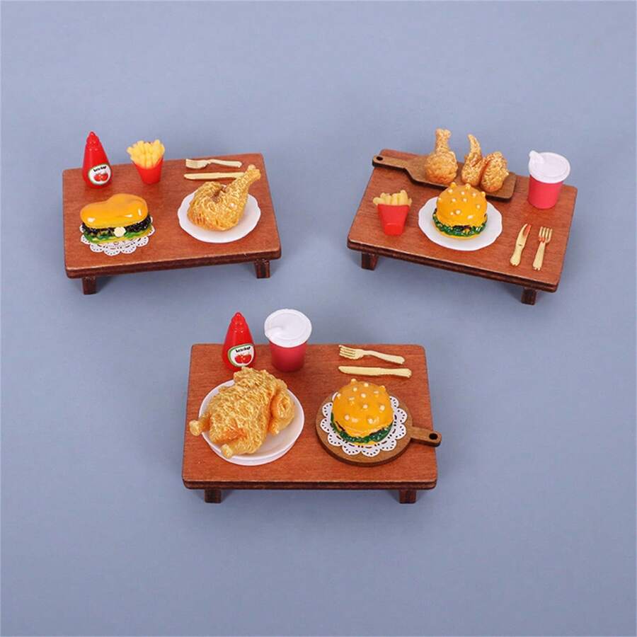 10pcs/Set Mini Dining Table Delicious Fried Chicken Burger Model Miniature Figurines Dollhouse Accessories Photoshoot Props - Various - View 1