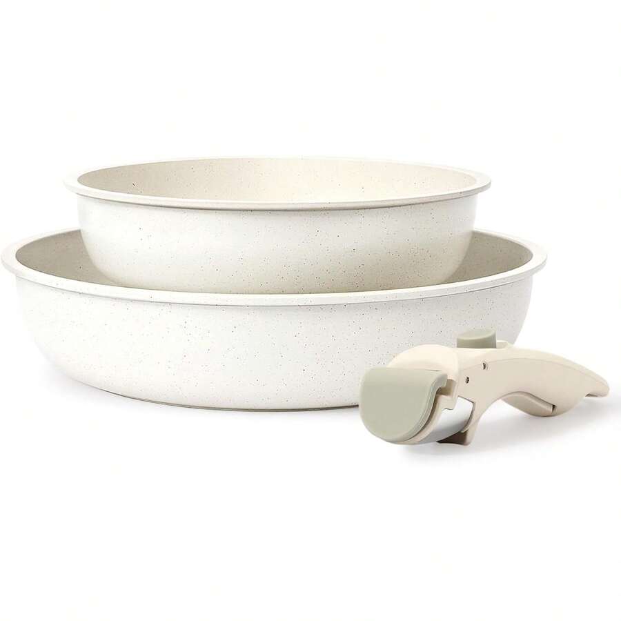 GiPP Topfset mit Abnehmbarer Griff, 11-Teilig Topf und Pfannenset mit Antihaft Beschichtet, Topfset Induktion Kochtopf Set, Backofenfest, für Alle Herdarten, PTFE/PFOA-frei, Weiß - 3-Teiligs - Übersicht 1