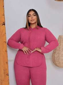 Women's Winter Plus Size Set, With Hat, Lighter And More Comfortable Fabric, Slit On The Sides, Stylish And Casual Look, Women's Fashion, Cold, Night. - 淺粉色 - 查看 1