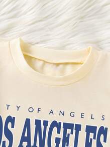 Ensemble T-shirt à col rond à manches courtes et short avec imprimé lettres pour préadolescentes