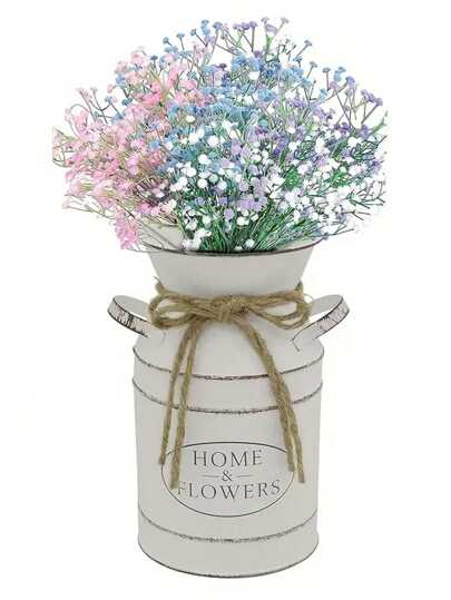 1pc/ Vintage Farmho Metal Galvanized Vase Rustic Crème Distressed Milk Can "Home Floral" Label, Perfect Tabletop Centerpiece Home Room Flower Glass view 3