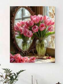 1 Set Vibrant Floral Art Digital Painting Kit, DIY Adult Craft Paint By Numbers Art Set, Suitable For Bedroom Decor And Art Wall Decoration, Easy And Fun Painting Method Without Drawing Foundation, Fulfill Your Painter Dream And Immerse Yourself In The Colorful World, Every Stroke Is Self-Expression, Adds Romance To Life, Best Gift For Family And Friends, 40*50CM - Coral Pink - View 4