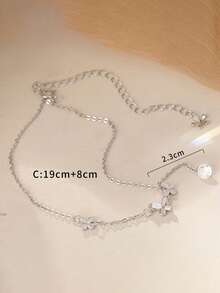 1 件 S925 纯银方晶锆石蝴蝶流苏脚链，奢华新款蝴蝶脚链，适合女士 - 蝴蝶型 - 查看 4