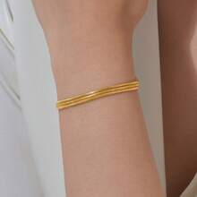 1 件简约多层橄榄珠和圆形蛇链不锈钢 18K 金手链女士夏季珠宝 - 金黃色 - 查看 7